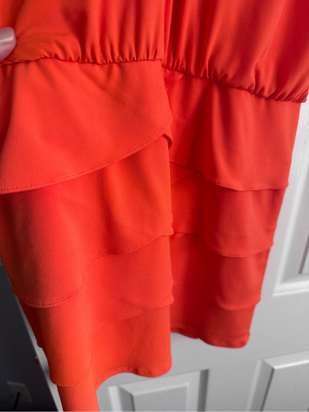 Cache Coral Orange Halter Dress Size 4 Gold Chain Neck Tiered Ruffle Cocktail - Picture 12 of 16